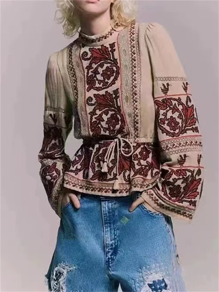 Women Vintage Raw-edge Solid Loose Cotton Blouse AS1045