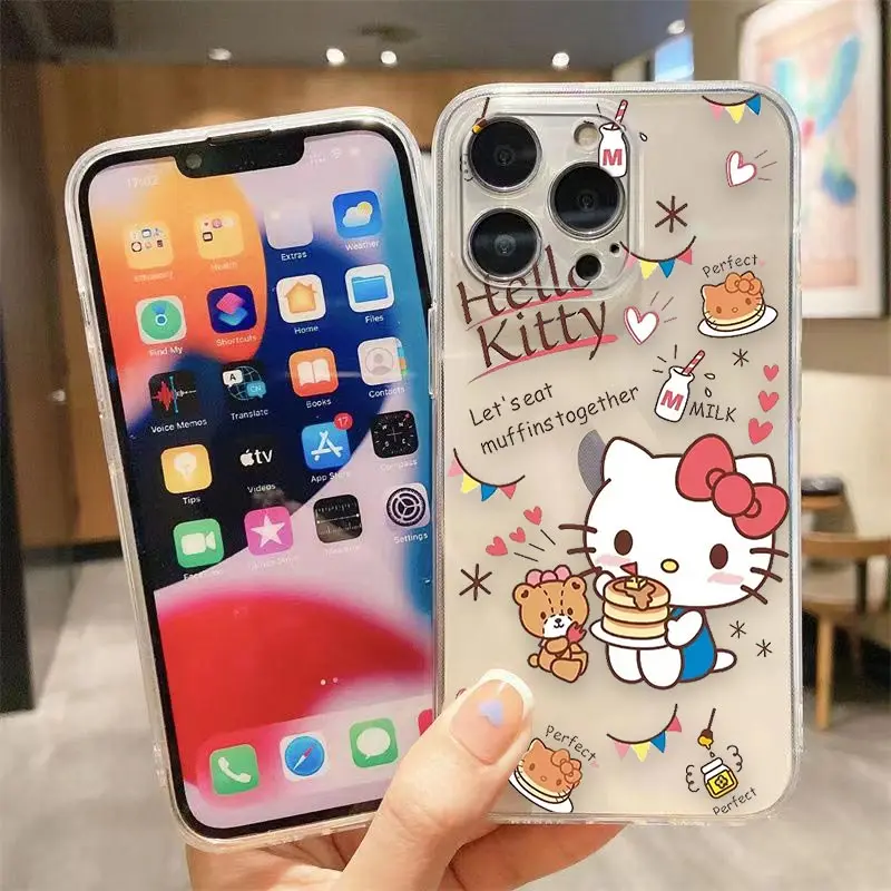 thumbnail image 1 of Clear Phone Case For iPhone Apple 14 12 13 Mini 11 Pro SE 8 7 6 6S Plus X XR XS Max SE Case Funda Shell Cartoon Hello Kitty Cat, 1 of 5