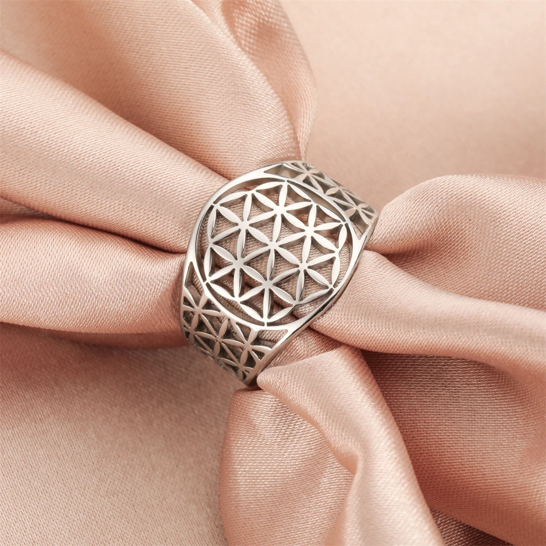 EUEAVAN Flower of Life Rings Stainless Steel Hollow Sacred Mandala Ring for Women Men Spiritual Jewelry Gift 2