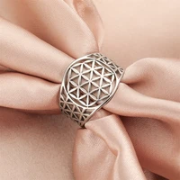 EUEAVAN Flower of Life Rings Stainless Steel Hollow Sacred Mandala Ring for Women Men Spiritual Jewelry Gift 2