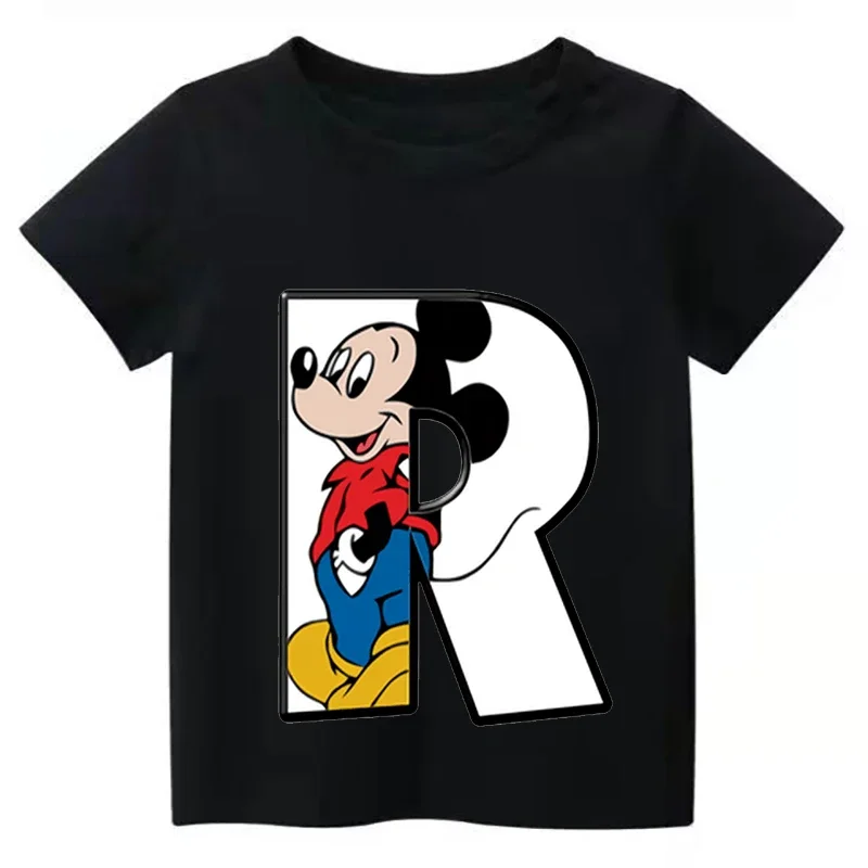thumbnail image 1 of Camiseta de algodón con combinación de letras y nombre personalizada para niños, camiseta de manga corta con fuente ABCDEF de Disney Mickey Mouse, 1 of 5