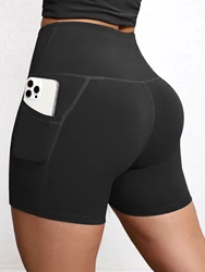 High - Waist Butt - Lifting Yoga Shorts with Pockets - M (Black)