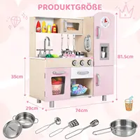 Wooden Play Kitchen Set Pretend Play Kitchen with Lights and Sounds for Kids Ages 3+, Includes Stove Oven Microwave Coffee Maker 2