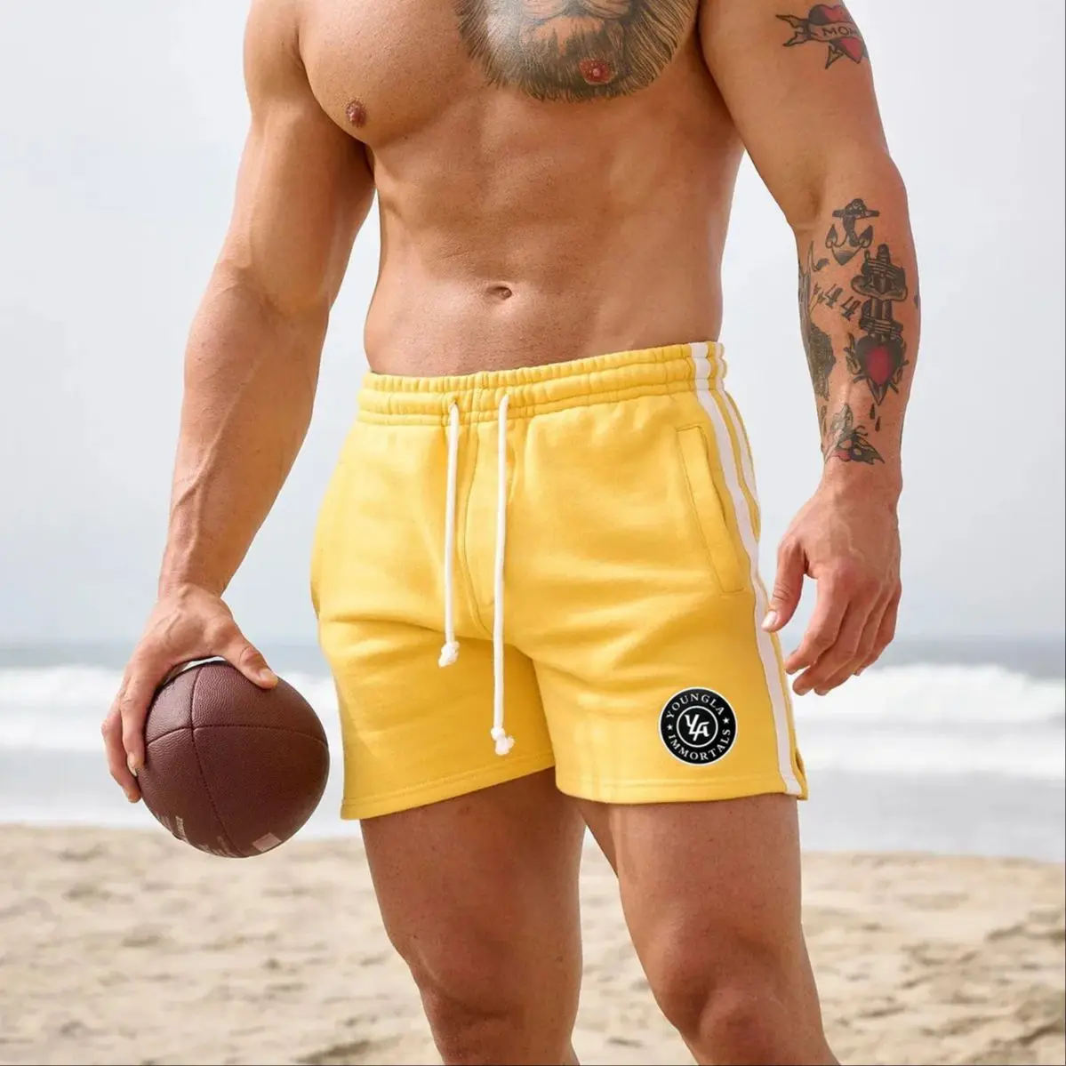 Jogger Gym Sports Fitness Training Shorts YA American style Summer new cotton printed casual shorts Outdoor beach pants 6