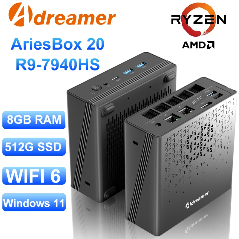 Adreamer Mini PC AriesBox AMD Ryzen R9 7940HS 8GB RAM DDR5 Desktop