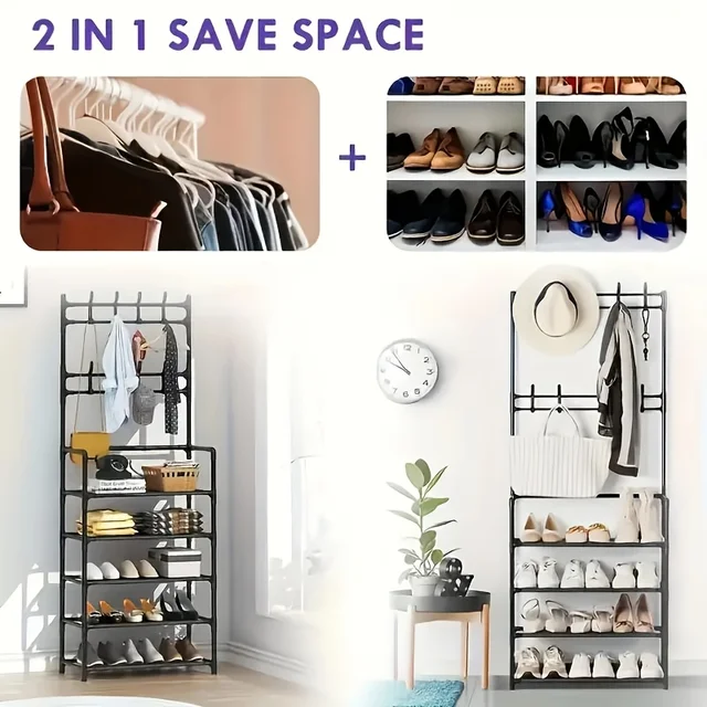 5-layer multifunctional shoe & coat rack, 23.62 inches large capacity, layered storage for tidy space, ideal for home, apartment and dorm 8