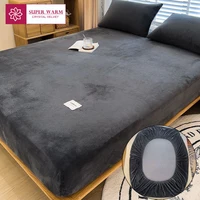 WASART hiver chaud velours polaire drap-housse élastique housse de matelas couple 2 places linge de lit luxe double drap 150x190 3