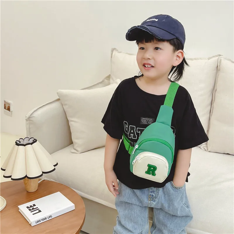 Children's Embroidered Letter Shoulder Bags Casual Girls Boys Kids Chest Bag Coin Purse Nylon Zipper Crossbody Bags 2