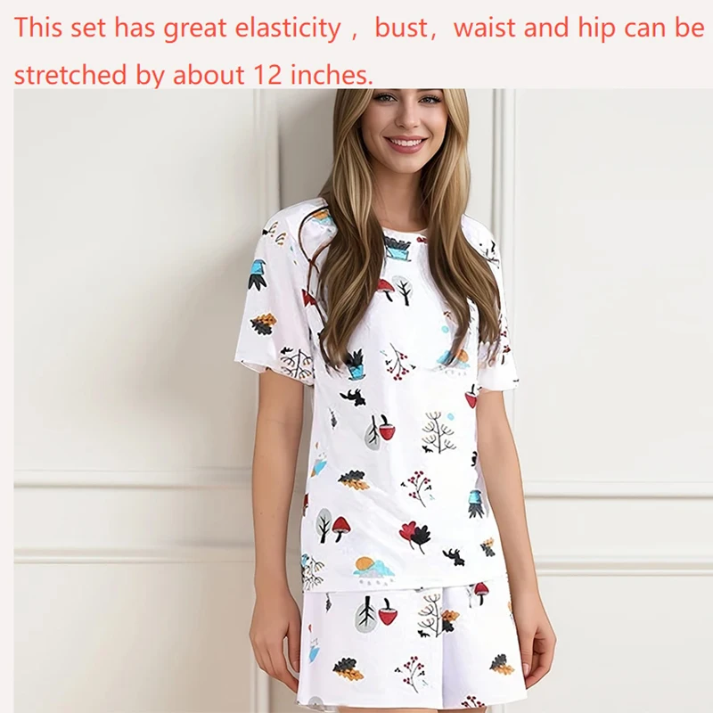Home Wear Pajamas Short Sleeve Top Two-piece Set Straight Shorts Cartoon Print Comfortable Casual Women Trend Clothes Thin New