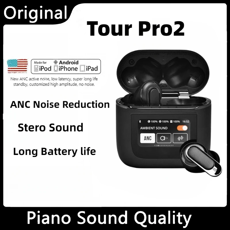 

Tour Pro2 ANC Wireless Bluetooth Headphones LED Touch Screen Earphones Active Noise Cancellation Headset for Iphone Android
