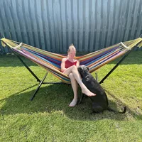 Double Hammock with Stand Capacity Steel Stand, Premium Carry Bag Included and Two Anti Roll Balance Beam, Hammocks 2
