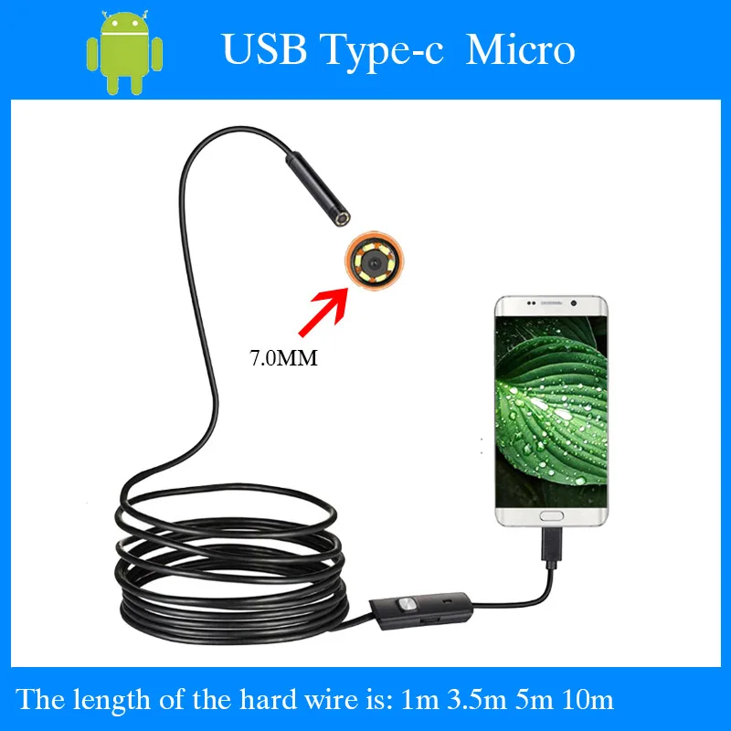 Type C Android USB Endoscope Camera 7.0mm hardline PC Android Phone Endoscope tube Type C Endoscope mini camera