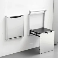 Aluminum Bathroom Bath Chair Creative Invisible Wall-mounted Shower Seats Modern Folding Mute Shoe Changing Stool with Armrests 2