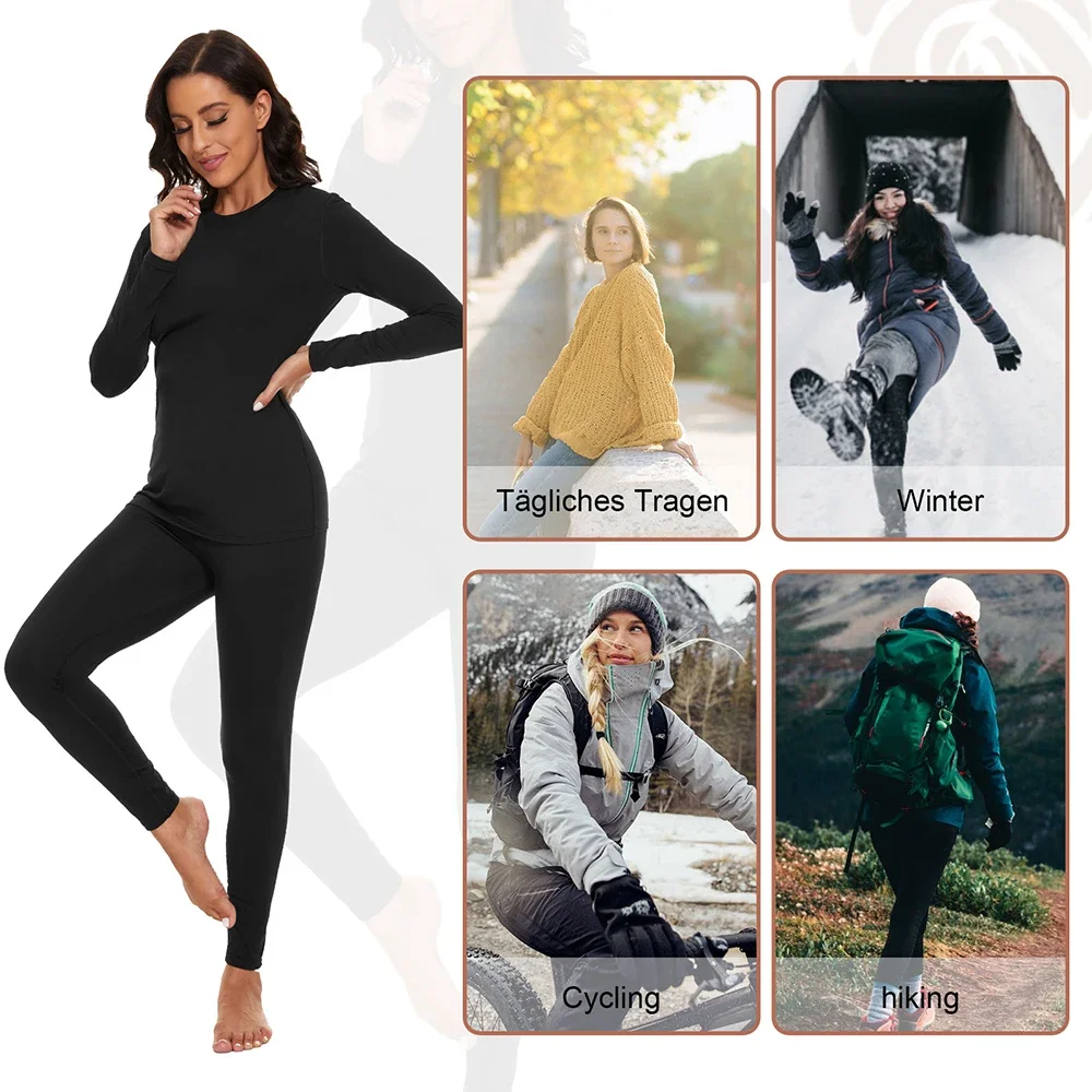 Winter Thermal Underwear Set for Women Long Johns Slim Body and High Elasticity Cold Weather Pajamas Top Bottom Ladies Suit