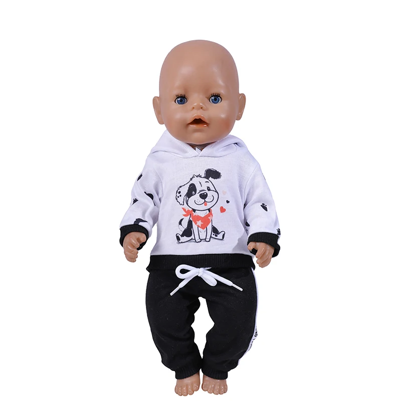 17 Inch Doll Clothes Cartoon Dog Hoodies Trousers 43cm New Born Baby Boy Clothes Sports Suit Toys for Girl Nendoroid Clothes 6