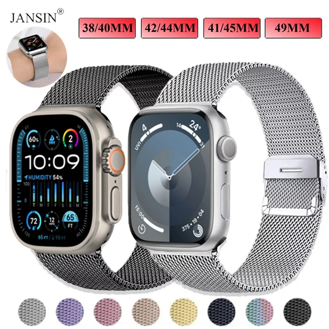 Kit pour Apple Watch 45mm Series 9 Bracelet milanais, noir, argent, or rose