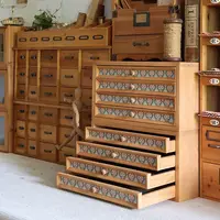 Vintage Wooden Drawer Cabinet Multi-Layer Classification Storage Box Fabric-Covered Organizer Drawer A4 Paper Stamp Organize Box 1