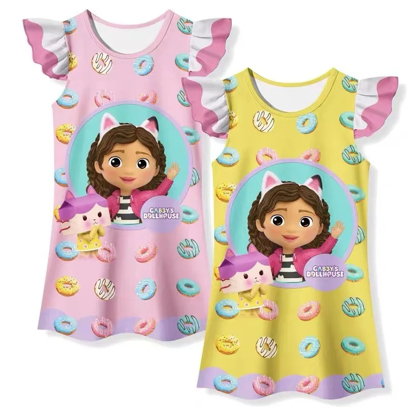 Gabby Dollhouses Girl Dress Gonna Set Summer Anime Cartoon Baby Cute Princess Clothes Toddler Flying Sleeve Gonna Regali Di Compleanno
