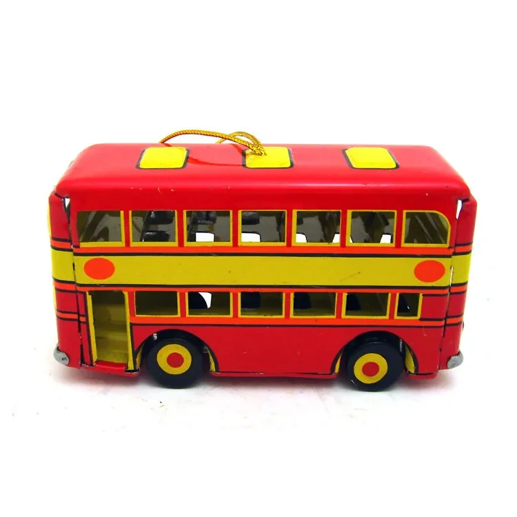 [Best]Adult Collection Retro Wind up toy Metal Tin double-decker bus Pendant Mechanical toy Clockwork figures model kid gift
