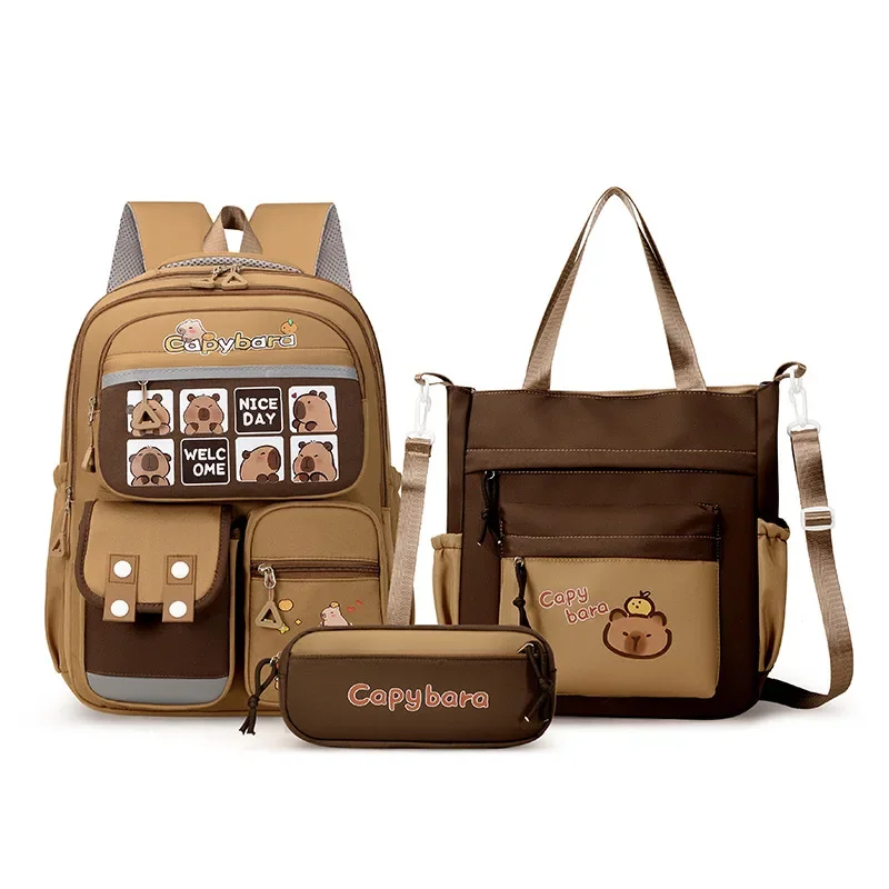 Kawaii Capybara School Backpack for Girls School Bags Set Casual Daypack Teens Girls Book Bag Children Schoolbag Travel Backpack