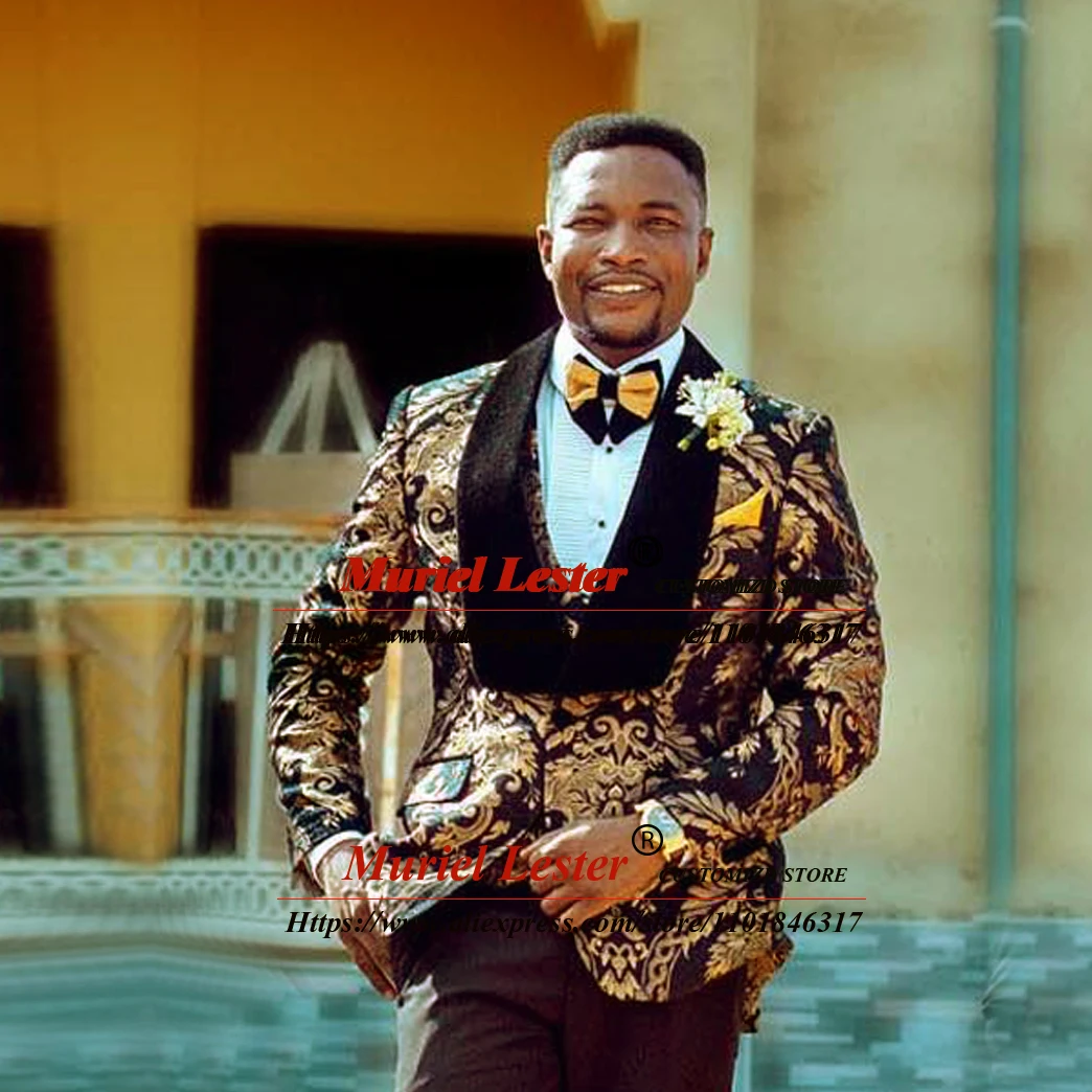 

Мужские костюмы в английском стиле, Классический жаккардовый пиджак + бархатный жилет с лацканами + брюки, деловой смокинг для жениха из 3 предметов