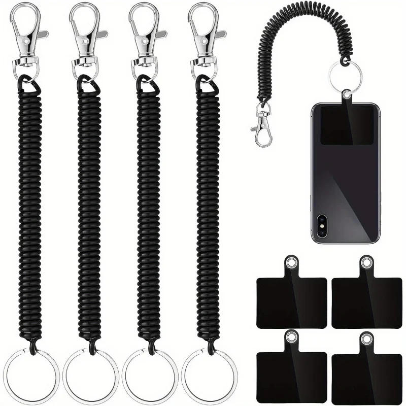 Retractable Coil Springs Phone Lanyard with Tether Patch - Multifunctional Anti-Lost Mobile Strap & Keychain