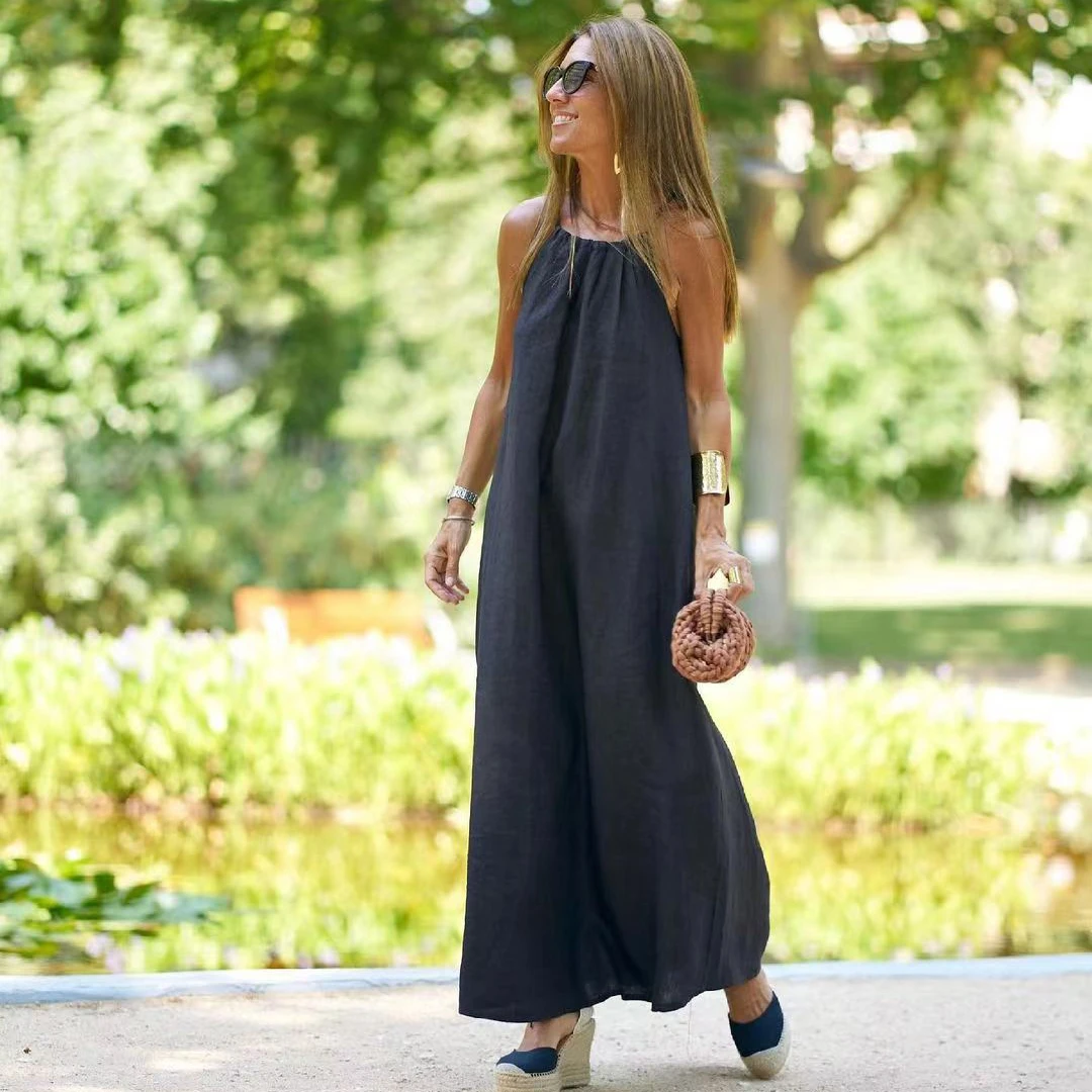 Casual Loose Cotton Linen Women's Dresses Summer Sexy Spaghetti Strap Sleeveless Harajuku Long Midi Party Club Dress women dress