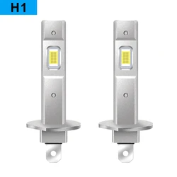 Premium Car LED Headlight - High Beam Aluminum Silver, 12V 6000LM, White Light Bulb - White (H1)