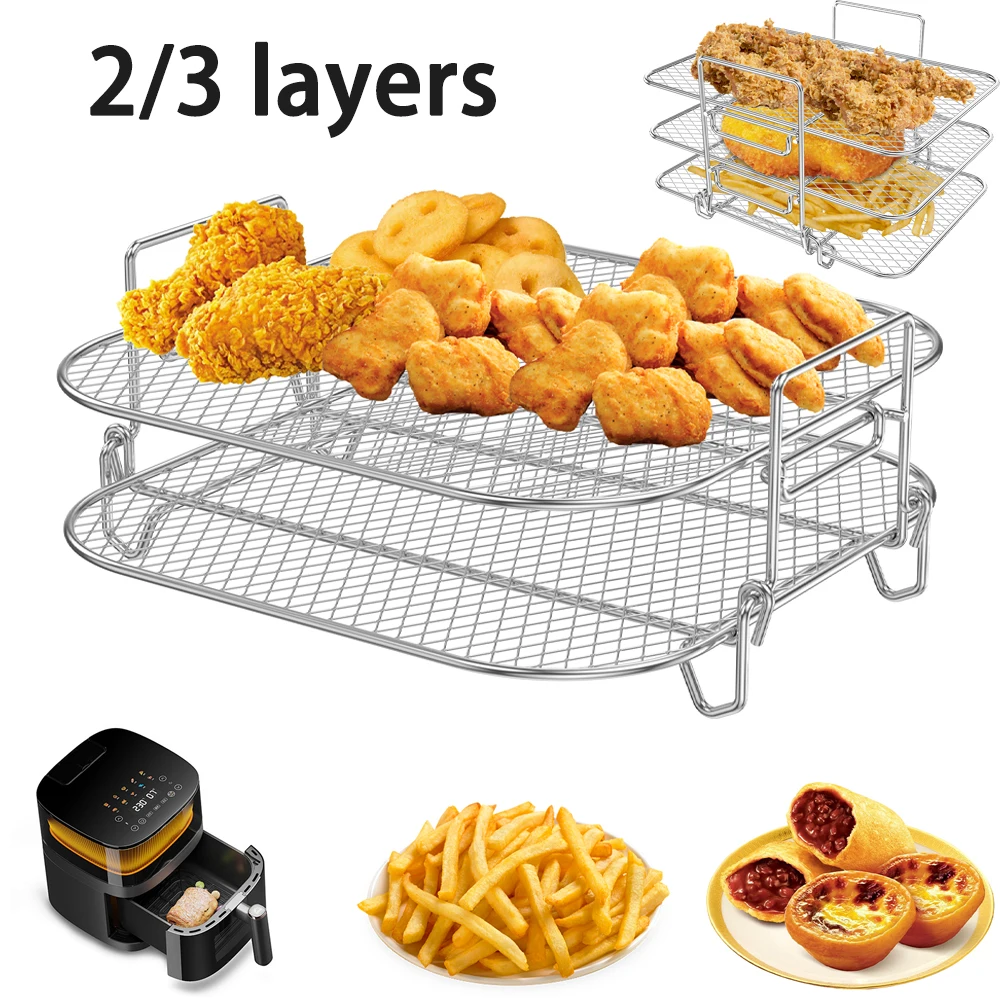 Air Fryer Rack 2/3-layers Stackable Grilling Rack Stainless Steel Gril Oven Steamer Roasting Kitchen Cooking Tools air fryer rack