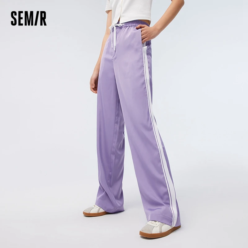 

Semir Casual Pants Women Dropped Chiffon Pants 2023 Summer New Contrast Elastic Waist Wide Leg Pants Ins Fashion