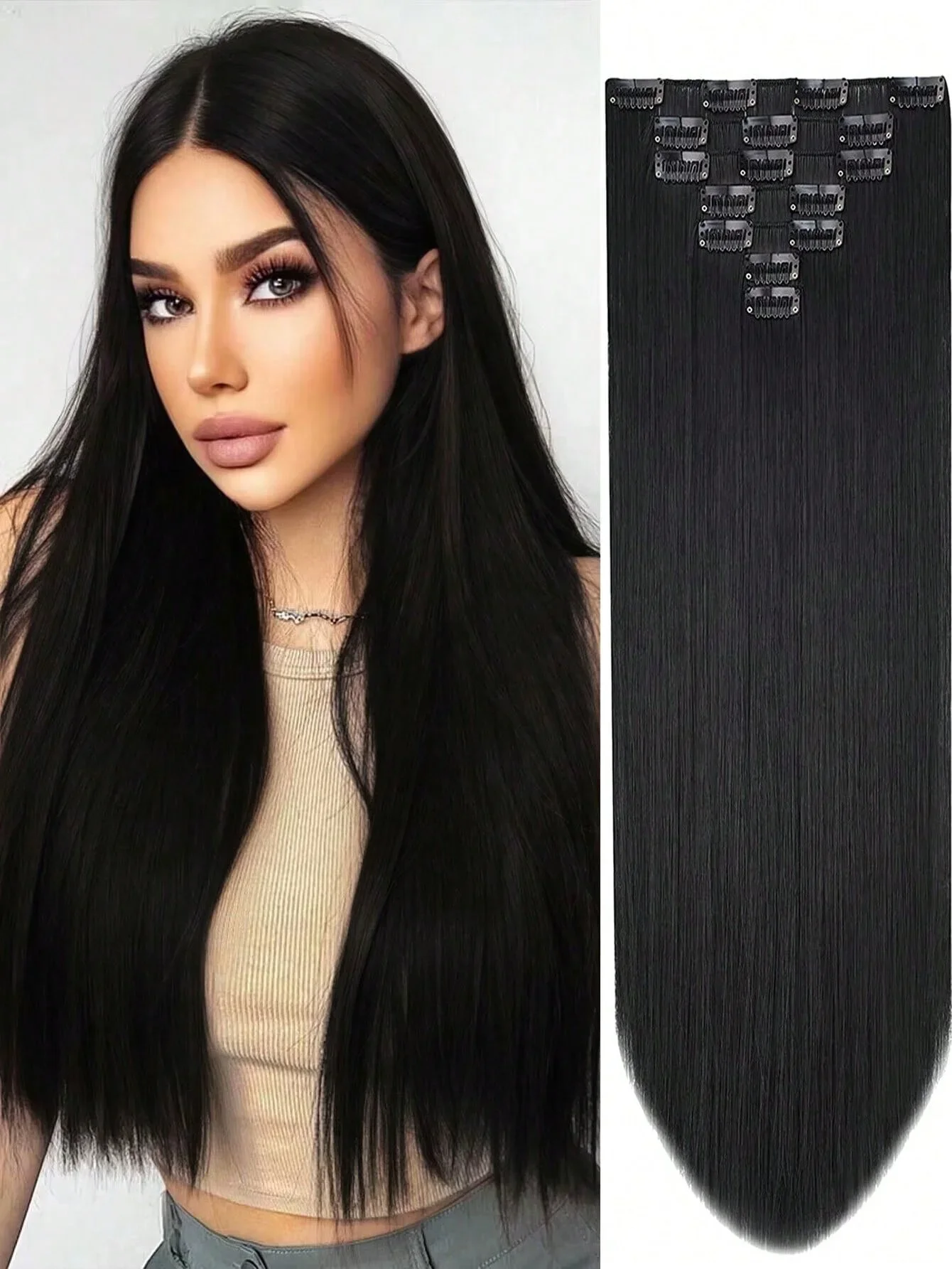 Synthetic Wig 16 Clips 24 Inch Wavy Curly Full Head on Double Weft Hair Extensions For Women In Daily Party Use 6Pcs