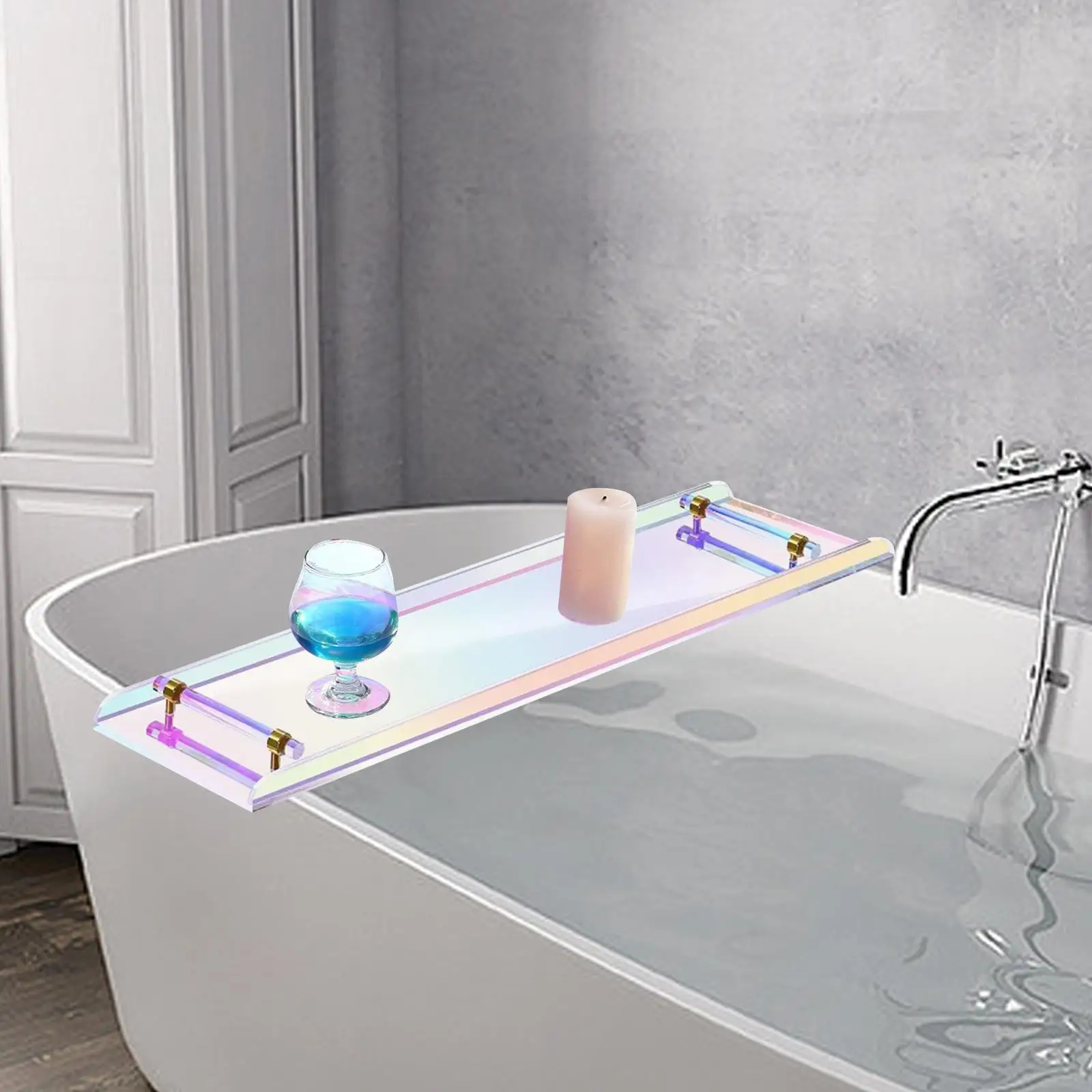 

Bath Tub Tray Waterproof Tub Shelf Table Multifunctional Storage Rack Organizer Bathtub Caddy for Shower Glass Tablet Book Phone