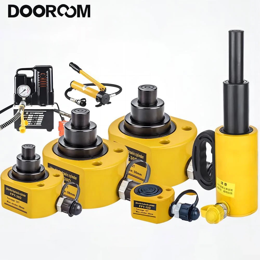 DOOROOM 10T-50T Hydraulic Ram Jack Multi-Section Stroke 24-65mm Hydraulic Cylinder Ultra-thin Multi-section Lifting Jack acq airtac acq32 40x5x10x15x20x25x30x35x40x50x55x60 thin cylinder