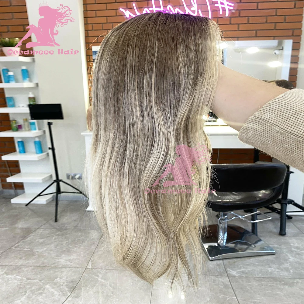 Human Hair Wigs Ash Blonde Highlights Dark Brown Full Lace Wigs Human Hair 13x6 360 Lace Frontal Wig Natural Wavy for