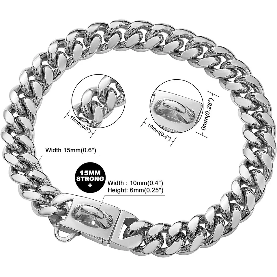 ドッグチョークチェーンカラー18 Kキューバリンクチェーン15 MM強力強力ヘビーデューティーチュー調整可能トレーニングカラートグルクラスプ付き大型犬アメ 犬のチェーン首輪キューバリンク犬の首輪18 18kステンレス鋼金属15ミリメートルゴールドシルバー犬の首輪子犬小中大犬 - AliExpress