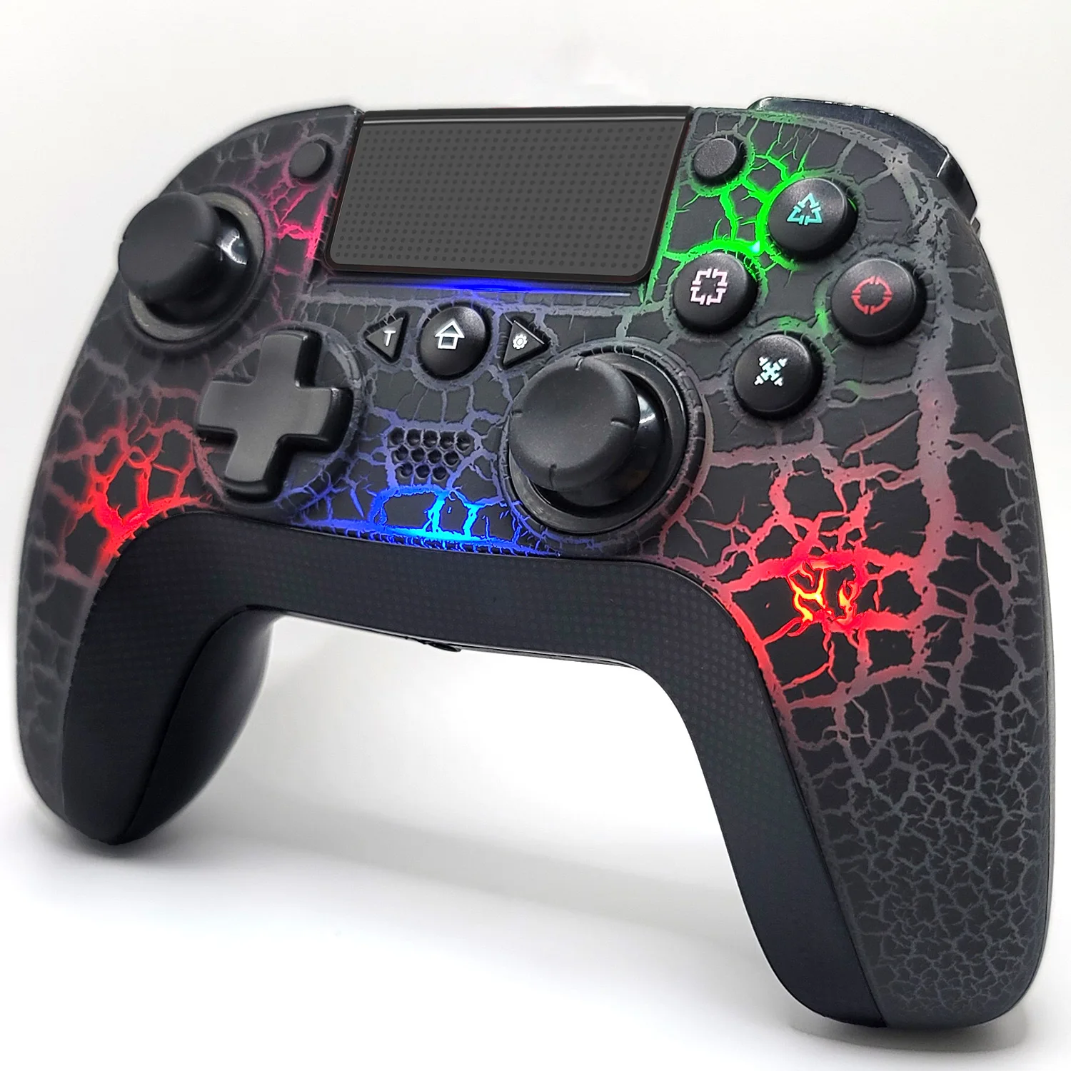 Controller Wireless Q600 Per Ps4, Gamepad Remoto Wireless Con Design Unico Incrinato/8 Colori Led Regolabili/Retro Programmabile B