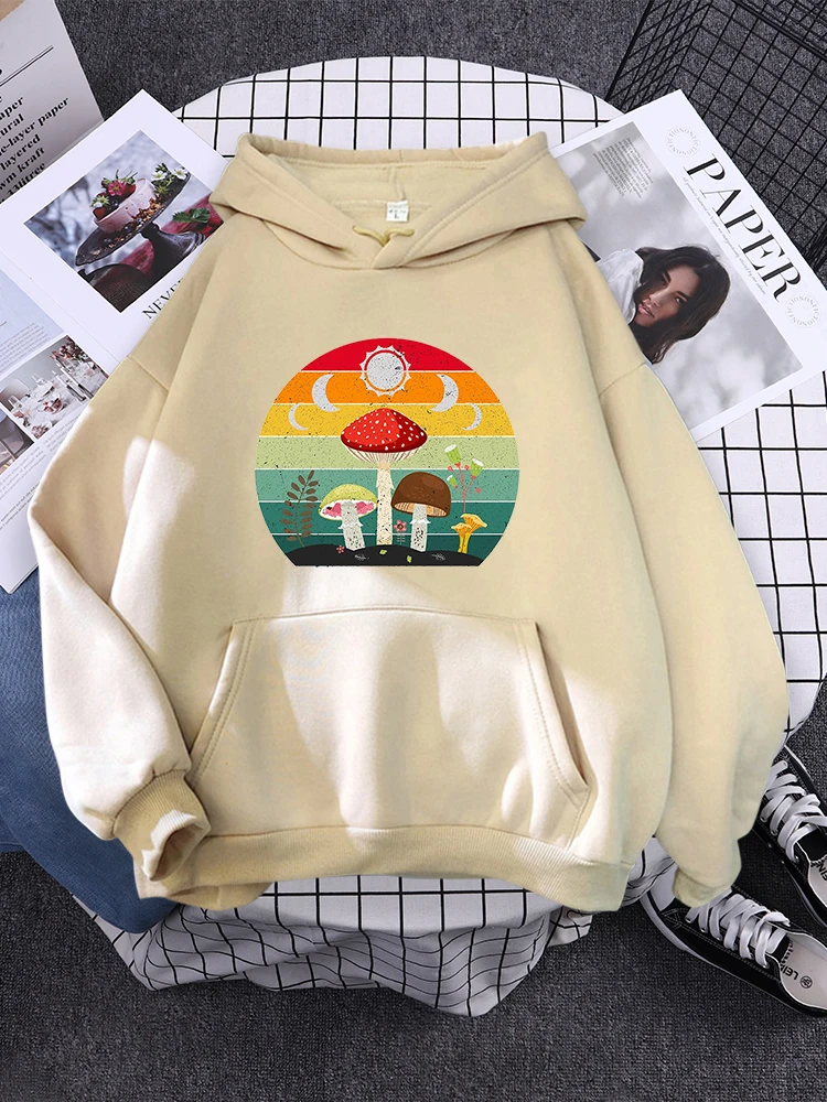 

Cottagecore Dark Academia Aesthetic Mushroom Moon Witchy Print Hoodies Female Fashion Hoodie Autumn Sweatshirts Warm Women Tops