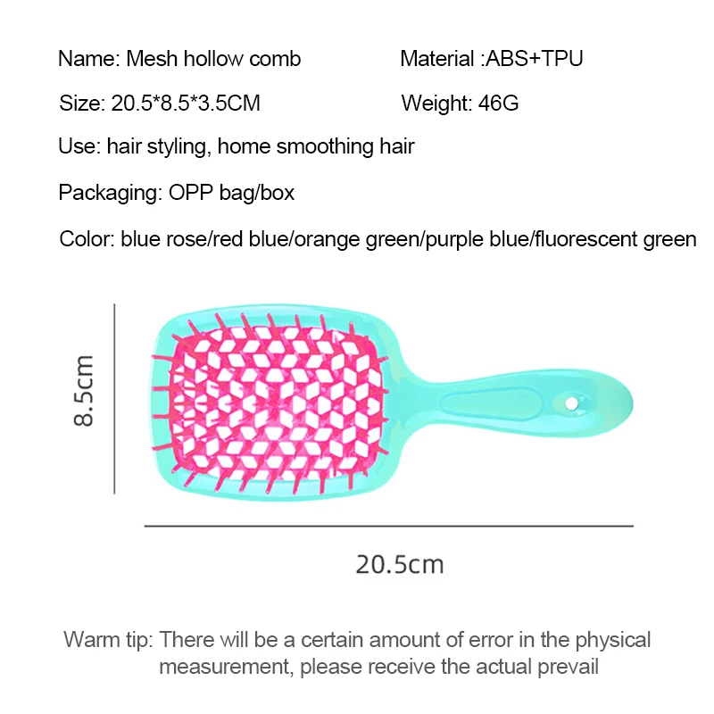 Hair comb 1Pc air cushion detangling massage hollow out wet curly barber styling tool