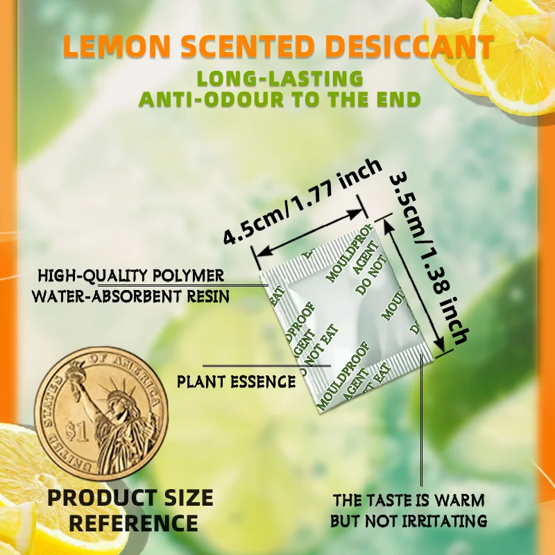 200pcs Lemon Silica Gel Desiccant, Deshumidificador Scented Dry Moisture-proof Deodorant Sachet for Home, Shoes, Bags, Clothing