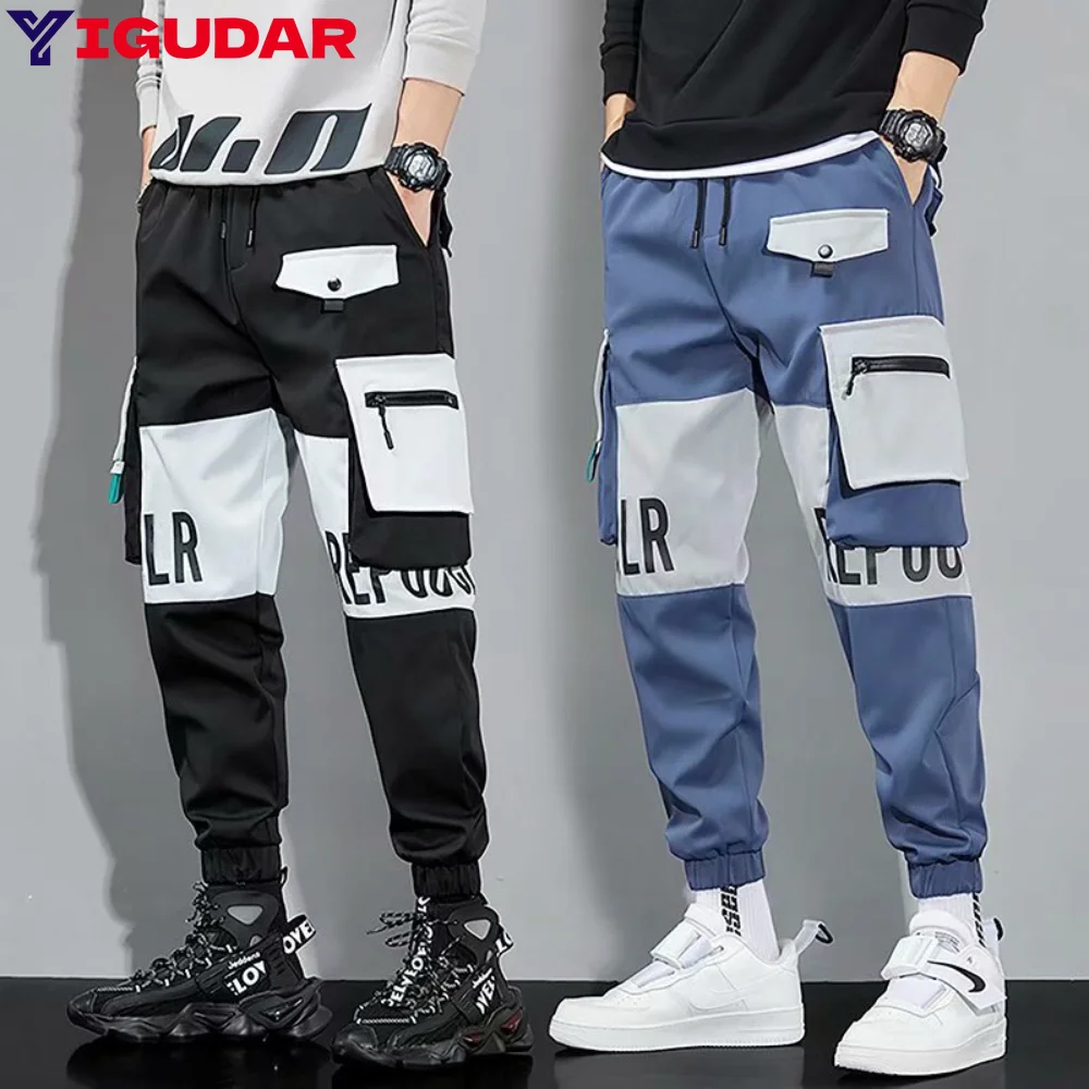 

Classic Streetwear Casual Pants Men Ribbons Jogging trousers Male Slim Fit Spring Cargo Pants Multi-Pockets men Trouser y2k