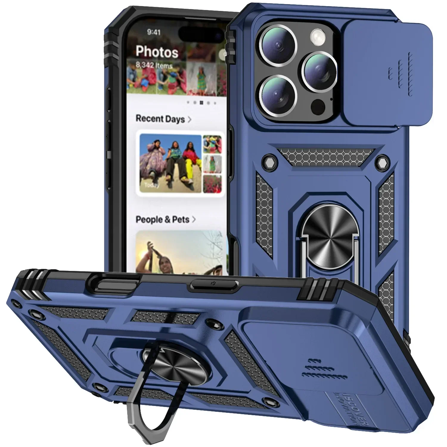 Armor Case with Rotating Ring Stand and Slide Camera Lens Cover - Military Grade Protection