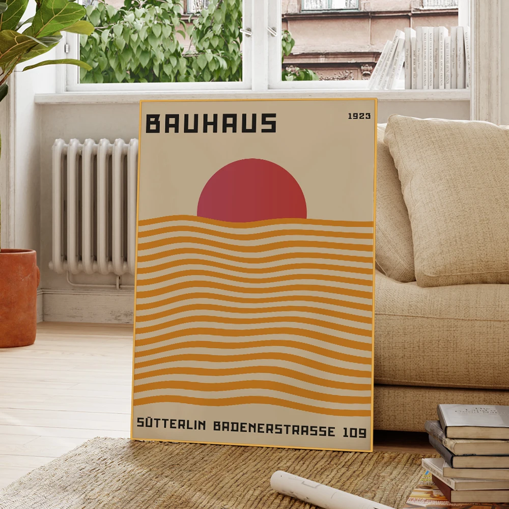Modern Geometry Abstract Bauhaus Red Sun Wall Art Aluminum Frame Prints Canvas Painting Poster Living Room Home Decor
