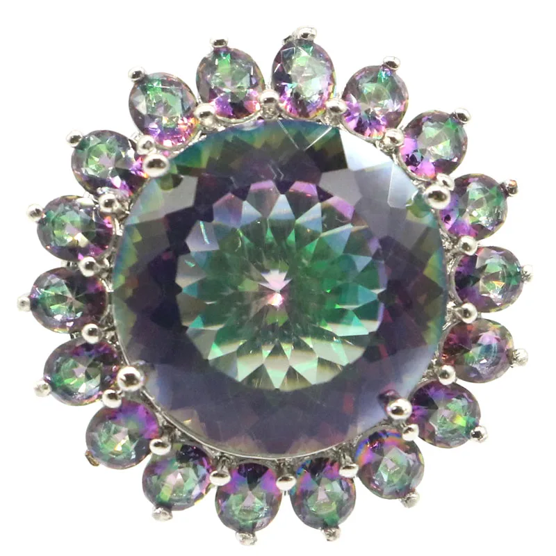 

13.5g 925 SOLID STERLING SILVER Ring Amazing Flower Shape Blue Violet Tanzanite Mystic Topaz Aquamarine Dating Woman's