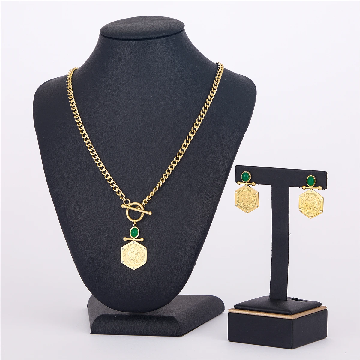 LUIZADA Wedding Jewelry Set for Women Portrait Coin Stainless Steel with Necklace Earrings Bracelet bridal jewelry sets