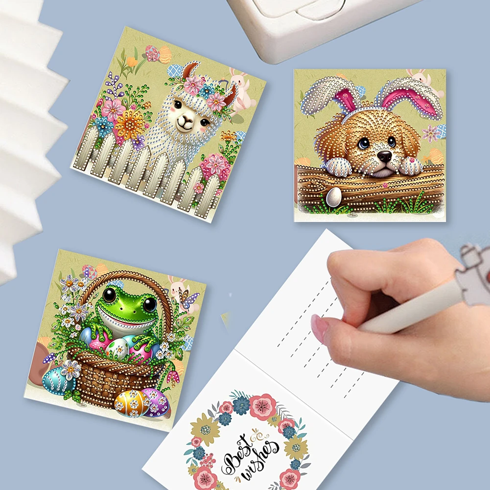 6Pcs Easter Egg DIY Diamond Painting Card Rhinestone Painting Card Kit Diamond Greeting for Holiday Party Favors