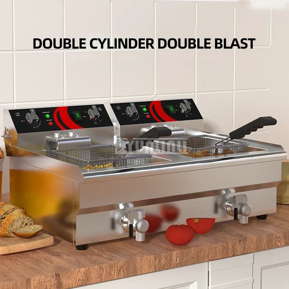 New 26L Electric Deep Fryers Commercial Electric Double Slot Deep Fryer Kitchen Equipment With Timing