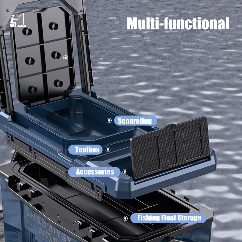 32L Fishing Seat & Tackle Box, Fishing Crate Tackle Box,Seatbox for All  Styles of Fishing with Shoulder Strap and Backrest