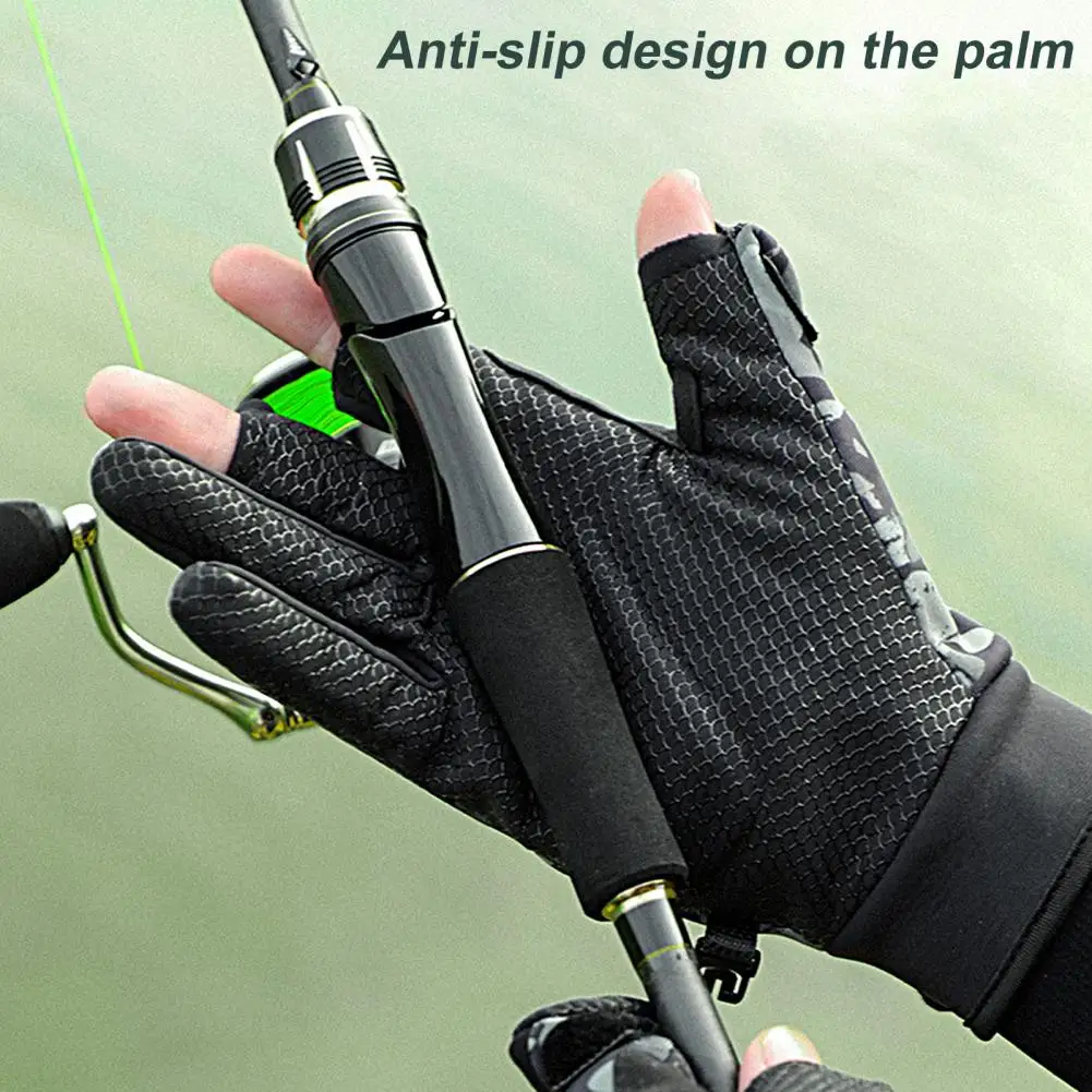 Camouflage Waterproof Fishing Gloves 2 Finger Flip Windproof Women Men Gloves Velvet Warm Fish Angling