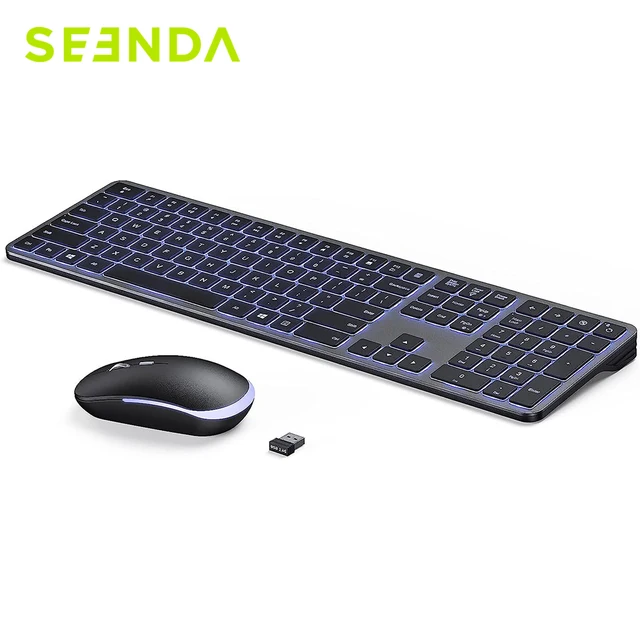 SEENDA Backlit Wireless Mouse and Keyboard Combo Rechargeable Ultra Slim Full Siz 2.4G USB Cordless Illuminated Keyboards Mouse 1