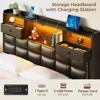 Bed Frame with Drawers，Charging Station,Upholstered Platform Bed w Storage Headboard LED Light, Heavy Duty Metal Frame Support 4